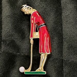 Vintage lady golfer enamel brooch